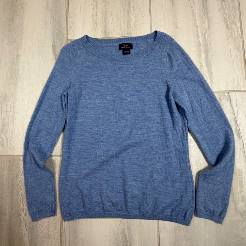 Brooks Brothers 346 Womens Blue 100% Merino Wool Crewneck Sweater Large L